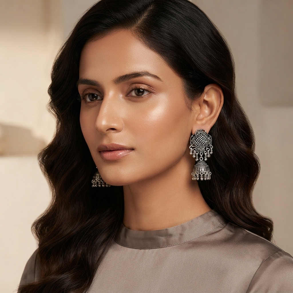 Urthn Lightweight Oxidised Jhumki Earrings for women(Pack of 3)