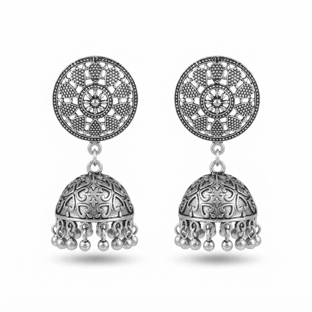 Urthn Stylish Oxidised Jhumki Earrings for Women(Pack of 3)