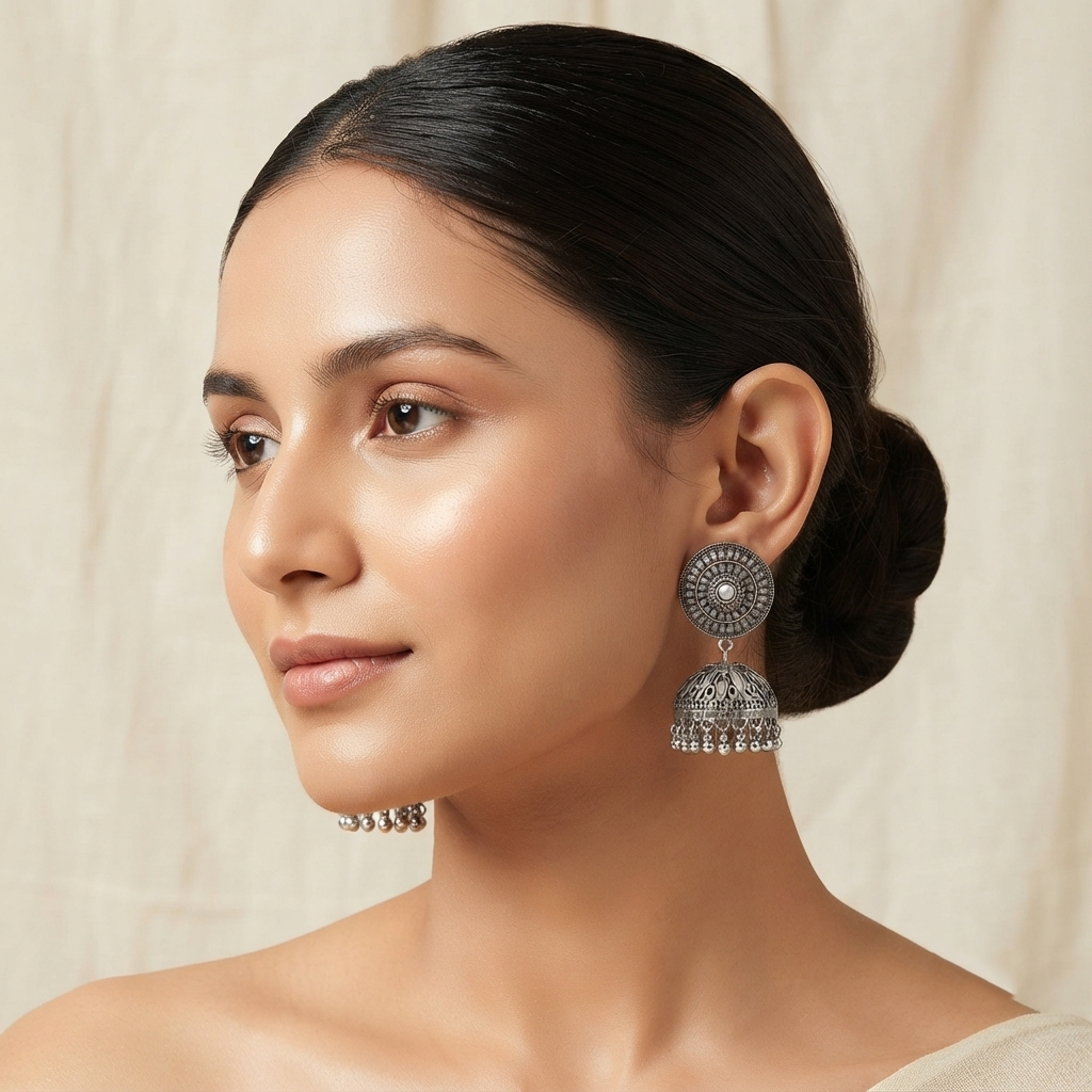 Urthn Stylish Oxidised Jhumki Earrings for Women(Pack of 3)