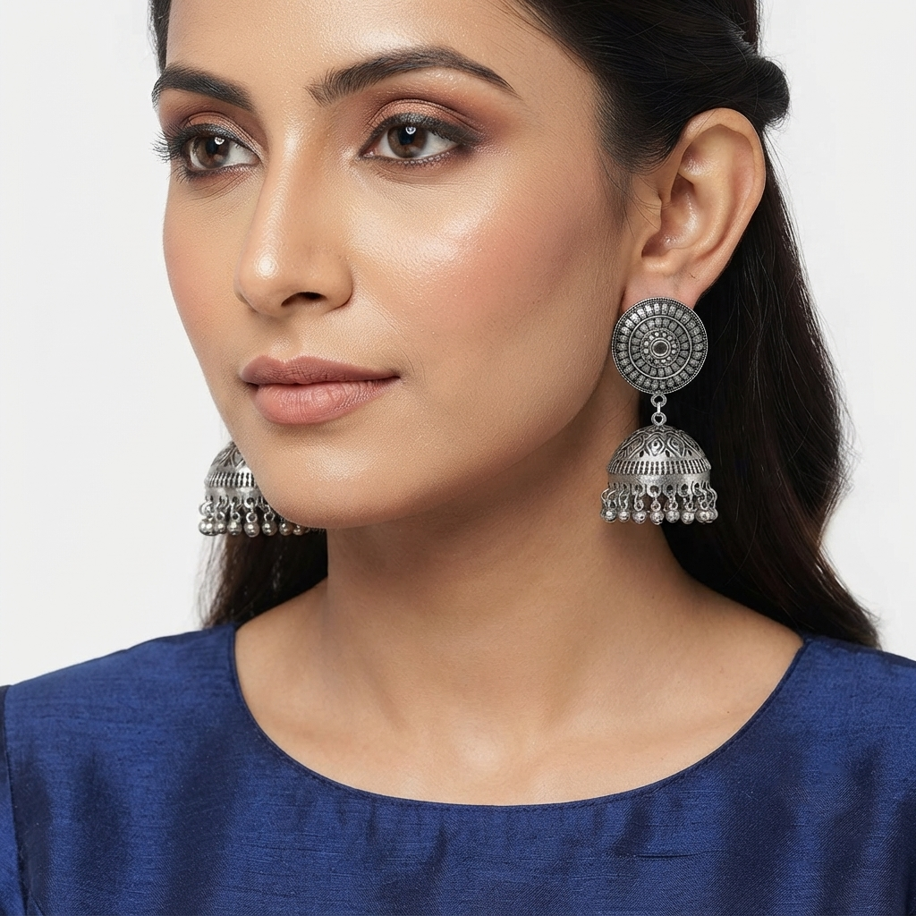 Urthn Stylish Oxidised Jhumki Earrings for Women(Pack of 3)