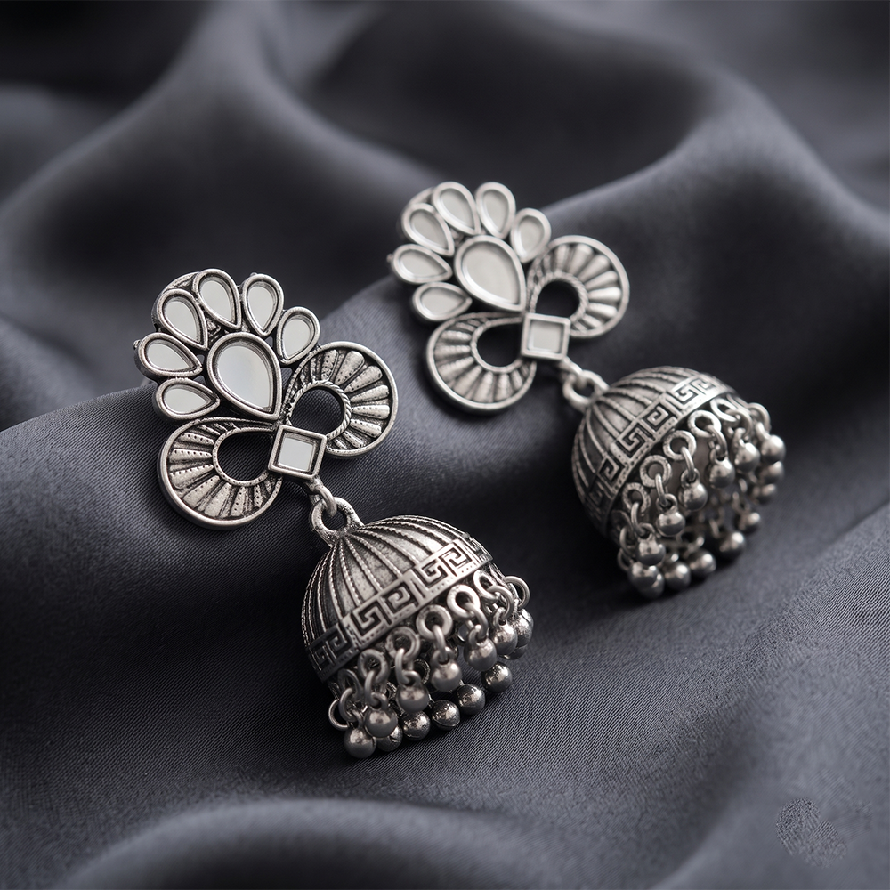 Urthn Fashion Oxidised Mirror Jhumki Earrings for Girls & Women