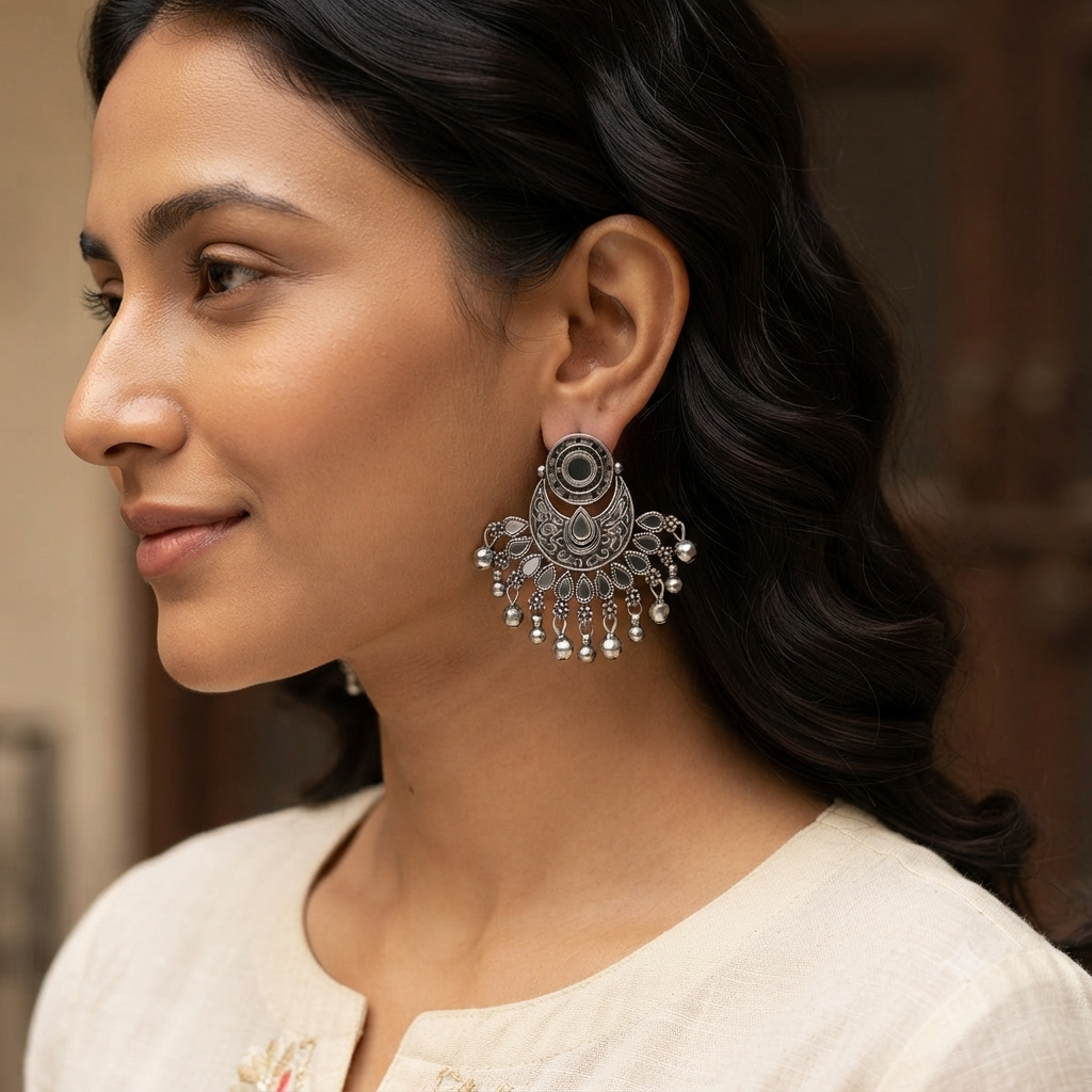 Urthn Fashion Oxidised with Mirror Dangler Earrings for Women(Pack of 3)