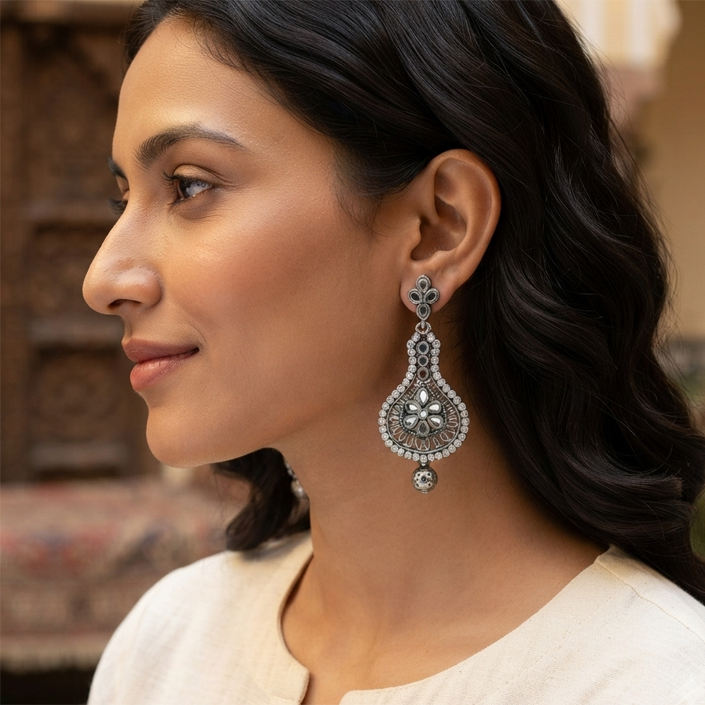 Urthn Fashion Oxidised with Mirror Dangler Earrings for Women(Pack of 3)