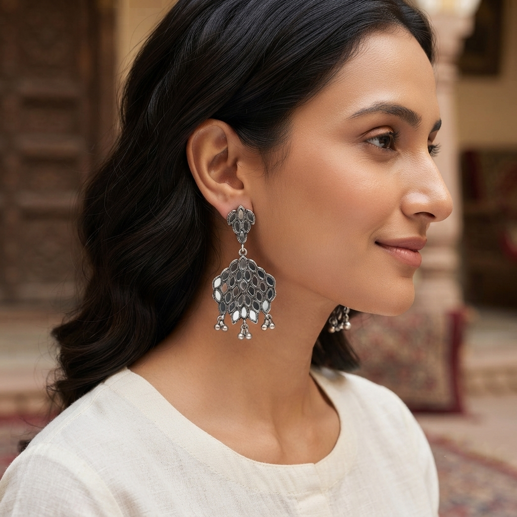 Urthn Fashion Oxidised with Mirror Dangler Earrings for Women(Pack of 3)