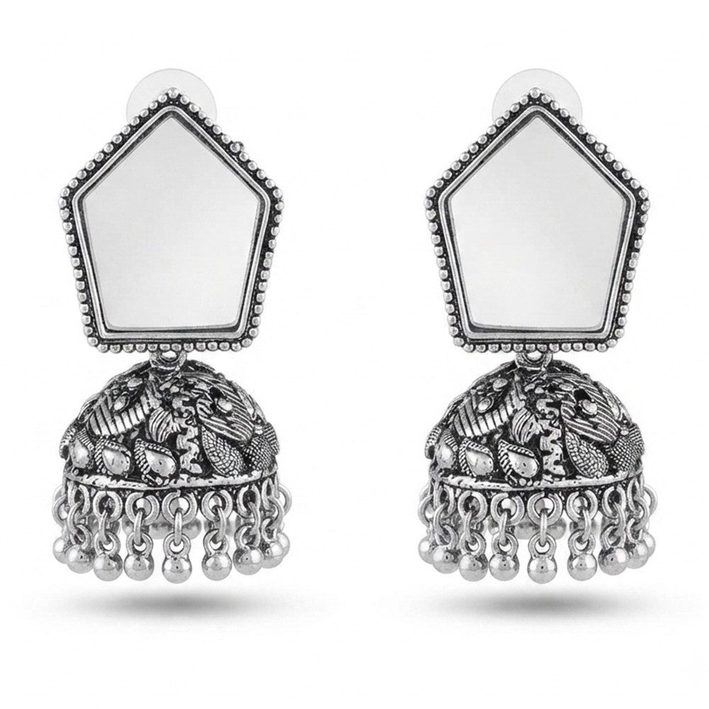 Urthn Fashion Oxidised Mirror Jhumki Earrings for Girls & Women(Pack of 3)