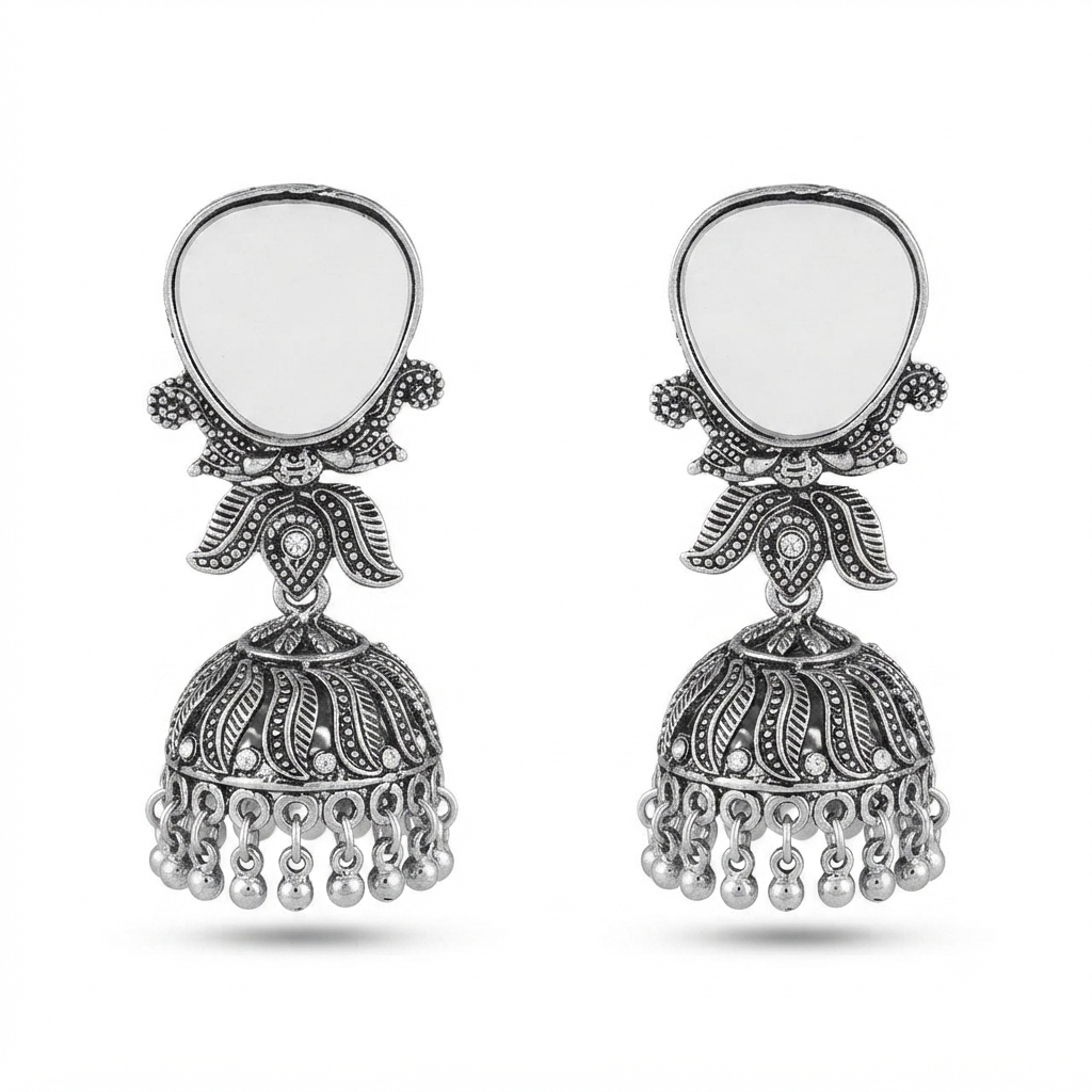 Urthn Fashion Oxidised Mirror Jhumki Earrings for Girls & Women(Pack of 3)