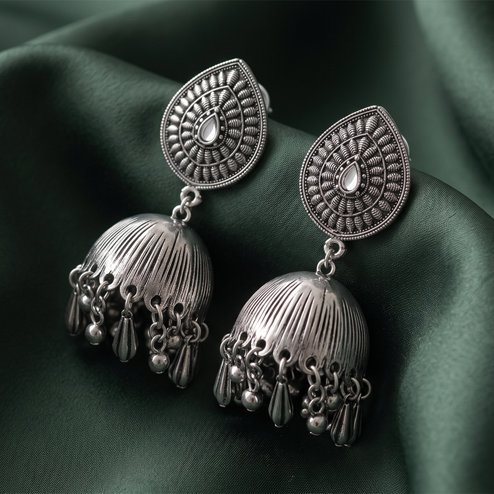 Urthn traditional oxidized silver jhumka earrings for Girls & Women