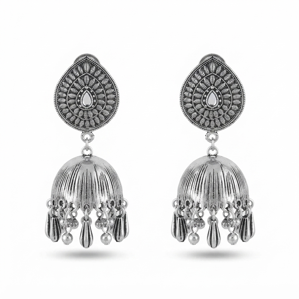 Urthn traditional oxidized silver jhumka earrings for Girls & Women(Pack of 3)