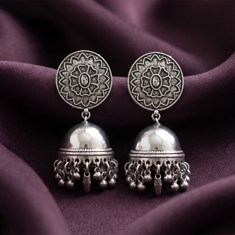 Urthn traditional oxidized silver jhumka earrings for Girls & Women