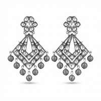 Urthn Oxidised Earrings Featuring Mirror Cut Glass Stone for Girls & Women(Pack of 3)