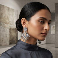 Urthn Oxidised Earrings Featuring Mirror Cut Glass Stone for Girls & Women(Pack of 3)