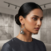Urthn Oxidised Hoop Jhumka Earrings for Girls & Women(Pack of 3)