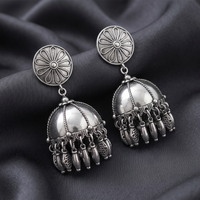 Urthn These oxidised silver jhumka earrings feature a floral stud for Women(Pack of 3)