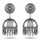 Urthn These oxidised silver jhumka earrings feature a floral stud for Women(Pack of 3)