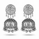 Urthn These oxidised silver jhumka earrings feature a floral stud for Women(Pack of 3)