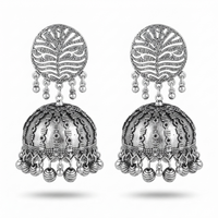 Urthn These oxidised silver jhumka earrings feature a floral stud for Women(Pack of 3)