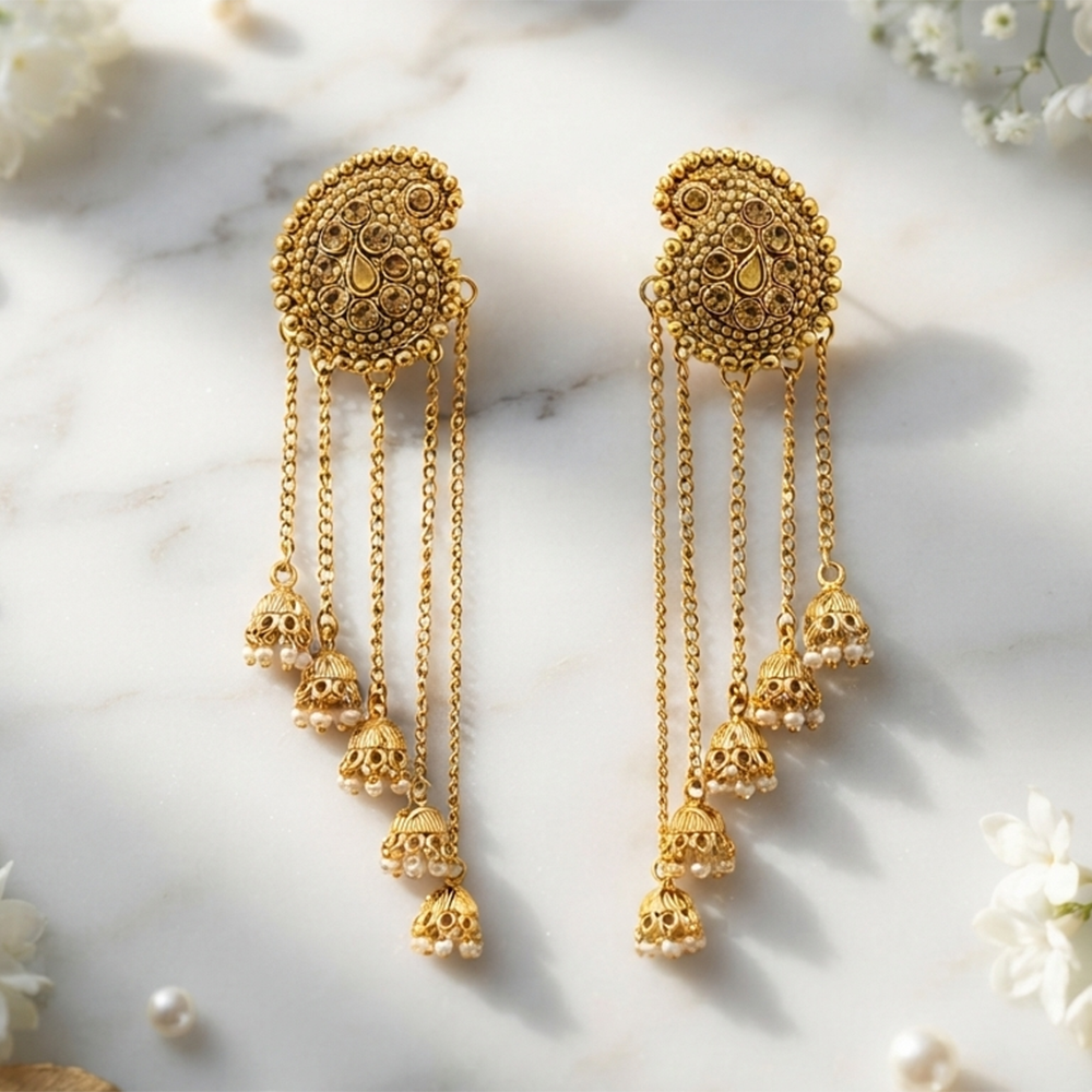 Urthn Traditional Gold Plated Austrian Stone Pearl Jhumki Earrings for Women & Girls