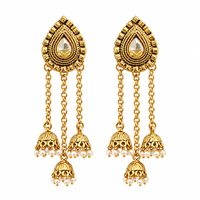 Urthn Designer Gold Plated Austrian Stone Kashmiri Jhumki Earrings for Women(Pack of 3)