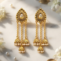 Urthn Designer Gold Plated Austrian Stone Kashmiri Jhumki Earrings for Women(Pack of 3)