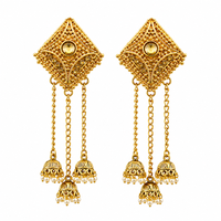 Urthn Festive Gold Plated Chain Kashmiri  Jhumki Earrings with Austrian Stone & Pearl(Pack of 3)