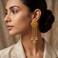 Urthn Festive Gold Plated Chain Jhumki Earrings with Austrian Stone & Pearl
