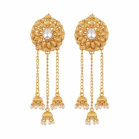 Urthn Traditional Gold Plated Pearl Chain Kashmiri  Jhumki Earrings for Women(Pack of 3)