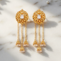 Urthn Traditional Gold Plated Pearl Chain Kashmiri  Jhumki Earrings for Women(Pack of 3)