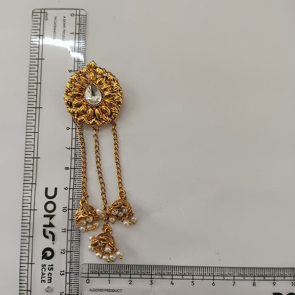 Urthn Traditional Gold Plated Pearl Chain Kashmiri  Jhumki Earrings for Women(Pack of 3)