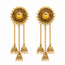 Urthn Gold Plated Austrian Stone & Pearl Kashmiri Jhumki Dangler Earrings for Women(Pack of 3)