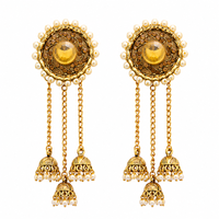 Urthn Gold Plated Austrian Stone & Pearl Kashmiri Jhumki Dangler Earrings for Women(Pack of 3)
