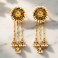 Urthn Gold Plated Austrian Stone & Pearl Chain Jhumki Dangler Earrings for Women