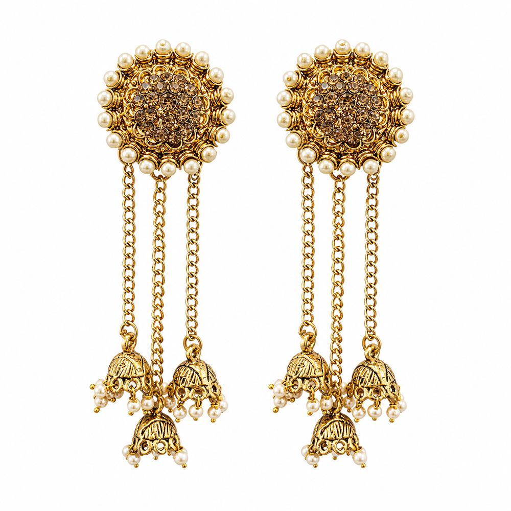 Urthn Fashion Gold Plated Austrian Stone Kashmiri  Jhumki Drop Earrings(Pack of 3)