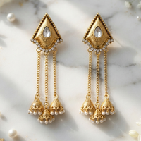 Urthn Ethnic Gold Plated Chain Jhumki Earrings with Austrian Stone & Pearl
