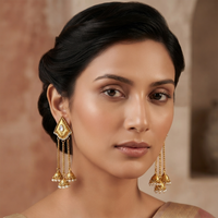 Urthn Ethnic Gold Plated Kashmiri Jhumki Earrings with Austrian Stone & Pearl(Pack of 3)