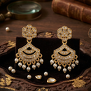 Urthn Designer Stone & Pearl Chandelier Earrings for Women