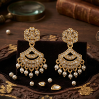 Urthn Designer Stone & Pearl Chandelier Earrings for Women