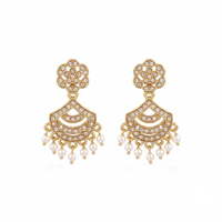 Urthn Designer Stone & Pearl Chandelier Earrings for Women(Pack of 3)