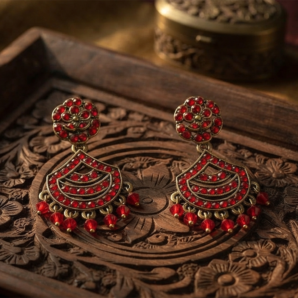 Urthn Designer Stone & Pearl Chandelier Earrings for Women(Pack of 3)