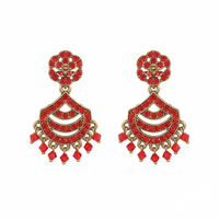 Urthn Designer Stone & Pearl Chandelier Earrings for Women(Pack of 3)