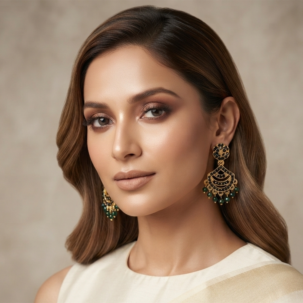 Urthn Designer Stone & Pearl Chandelier Earrings for Women(Pack of 3)
