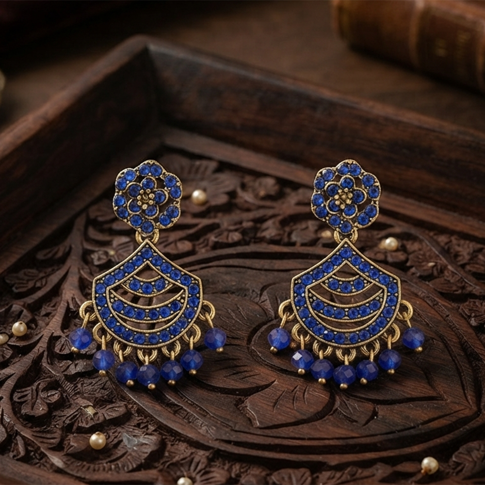 Urthn Designer Stone & Pearl Chandelier Earrings for Women