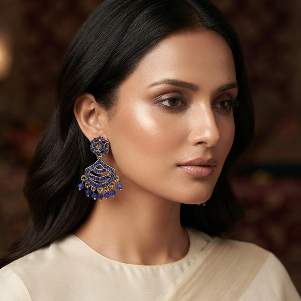 Urthn Designer Stone & Pearl Chandelier Earrings for Women(Pack of 3)