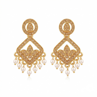 Urthn Designer Stone & Pearl Chandelier Earrings for Women(Pack of 3)