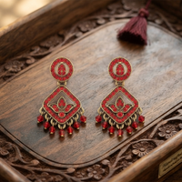 Urthn Designer Stone & Pearl Chandelier Earrings for Women