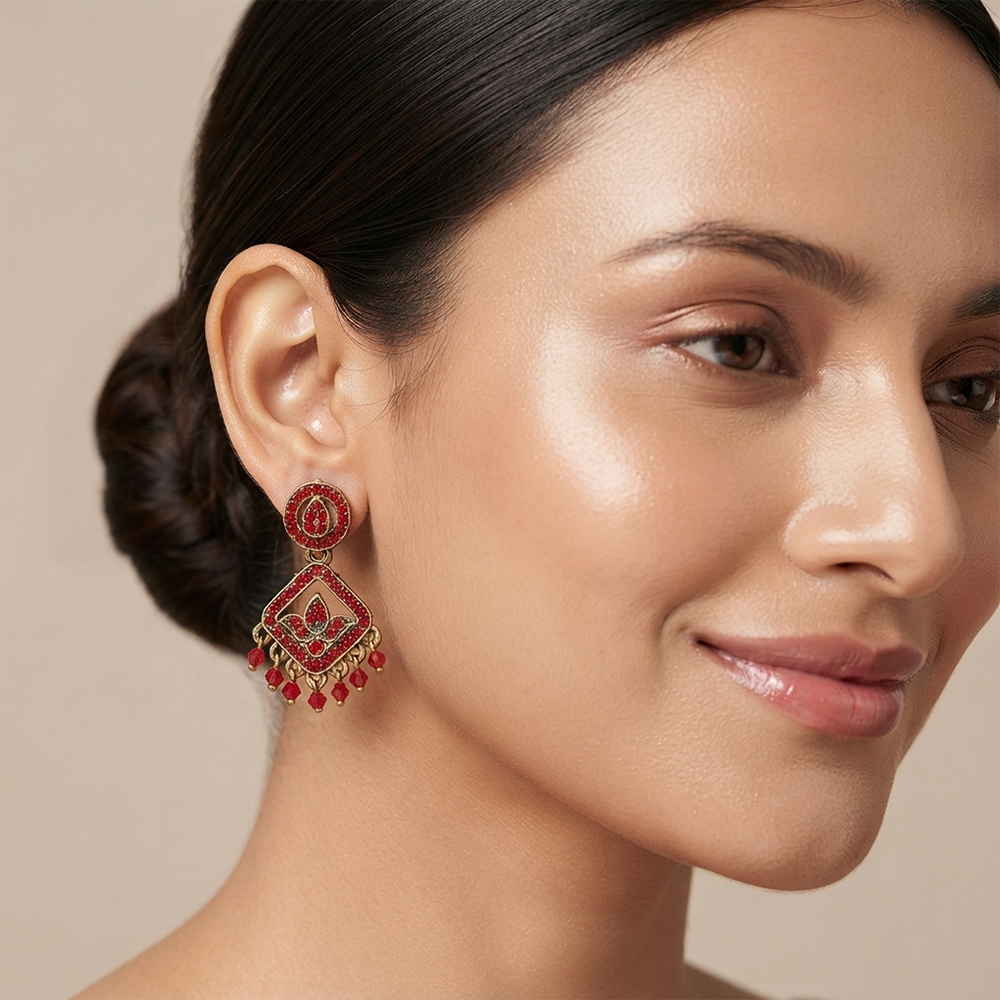 Urthn Designer Stone & Pearl Chandelier Earrings for Women(Pack of 3)