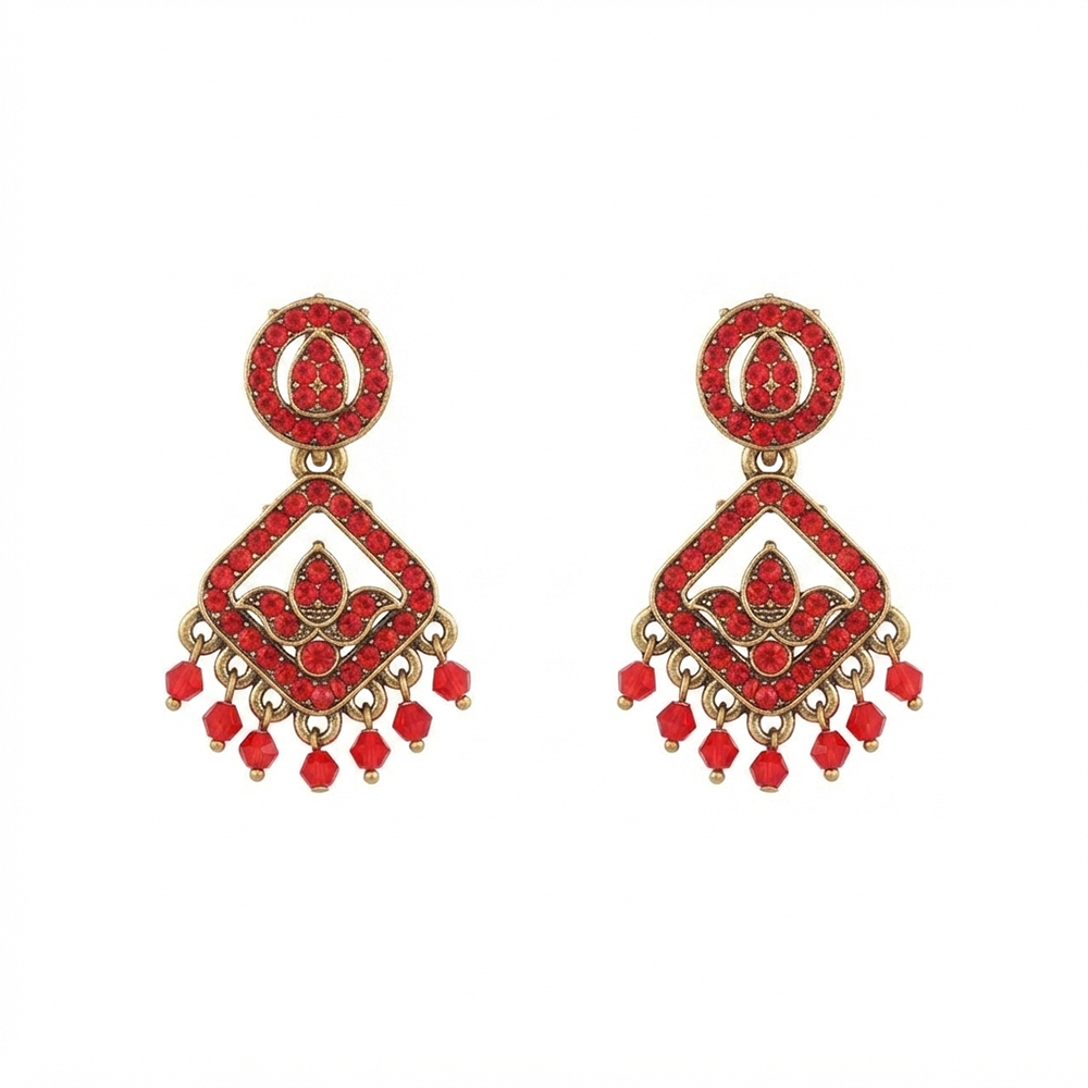 Urthn Designer Stone & Pearl Chandelier Earrings for Women(Pack of 3)