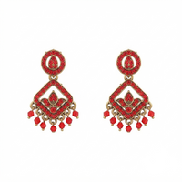 Urthn Designer Stone & Pearl Chandelier Earrings for Women(Pack of 3)