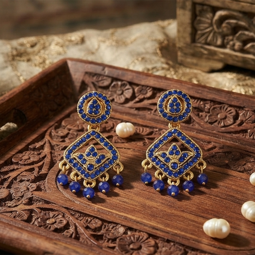 Urthn Designer Stone & Pearl Chandelier Earrings for Women