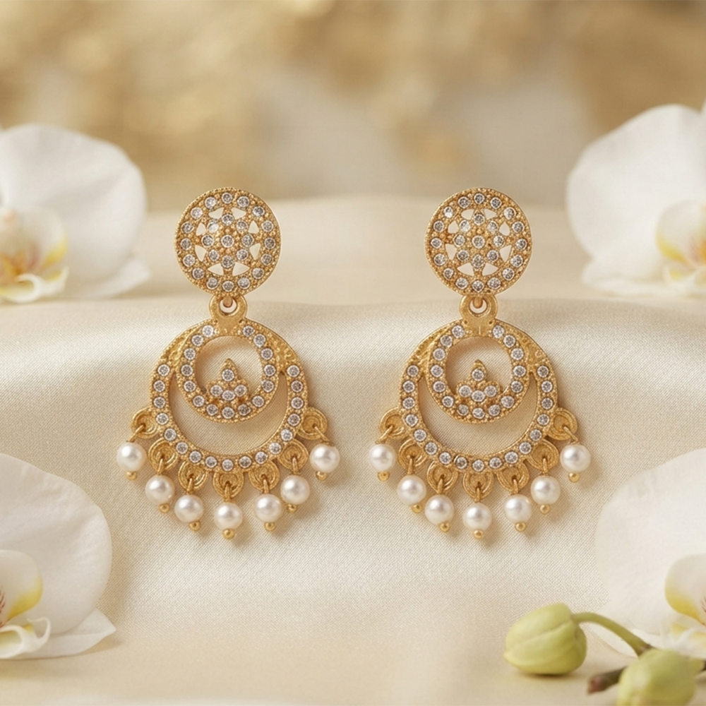 Urthn Designer Stone & Pearl Chandelier Earrings for Women