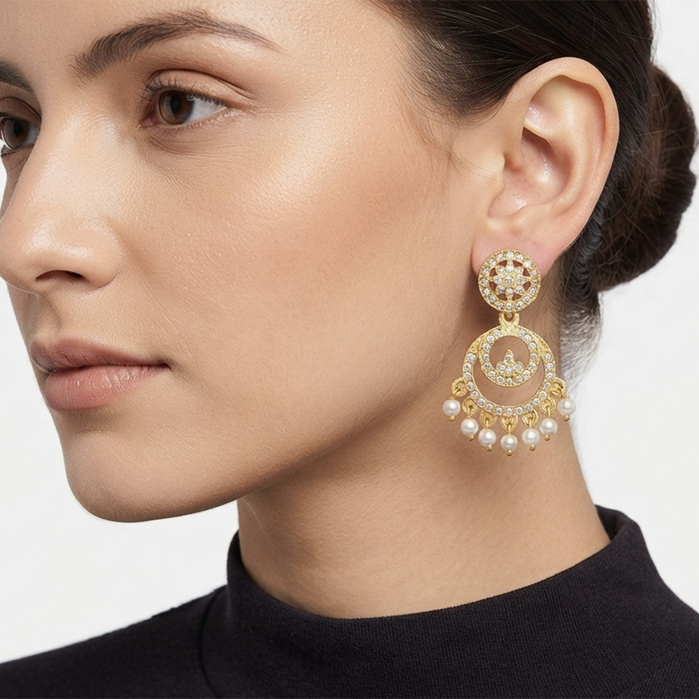 Urthn Designer Stone & Pearl Chandelier Earrings for Women(Pack of 3)